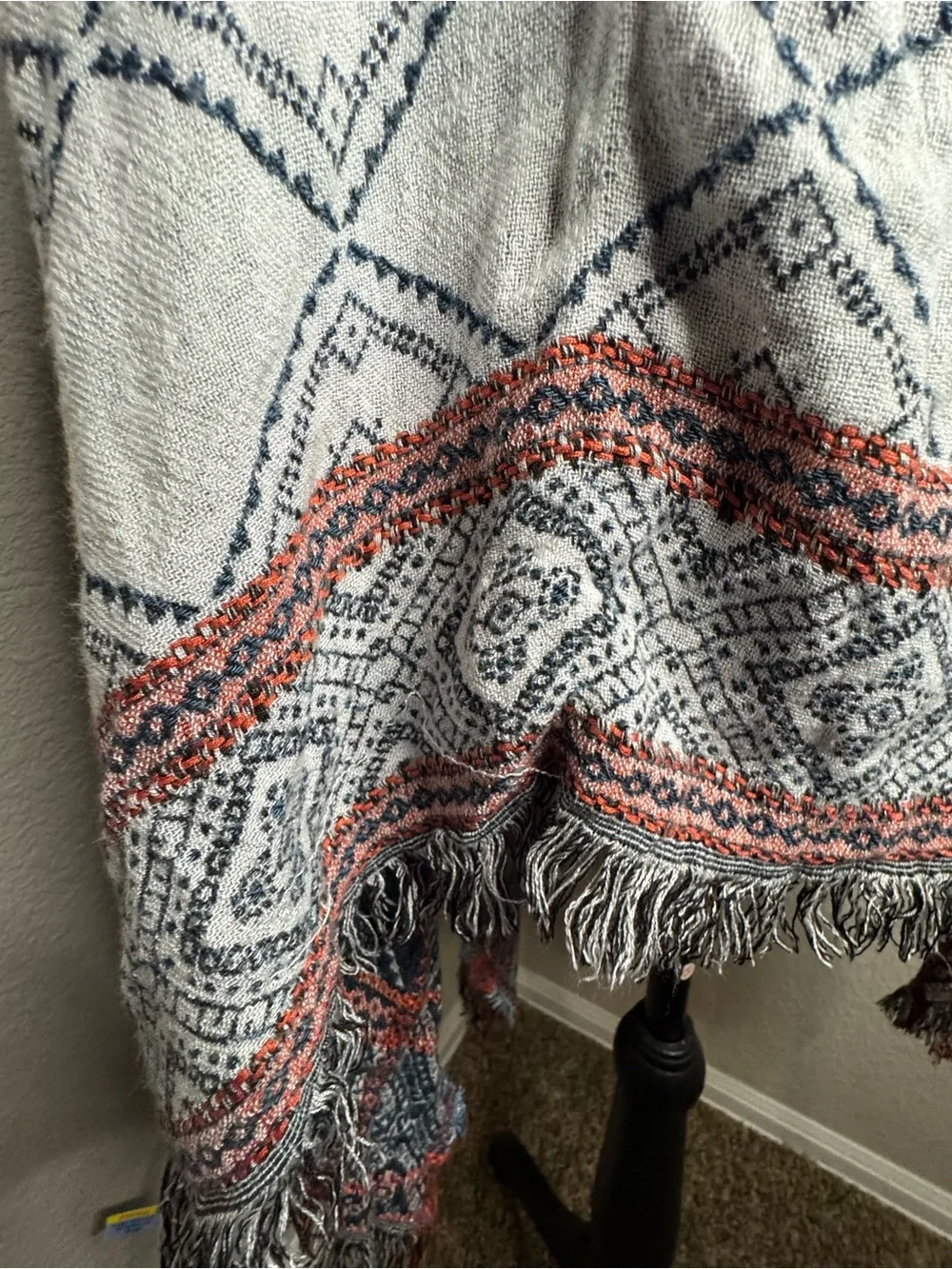 Ecote Ivory and Slate Geometric Knit Wrap with Pink Accents